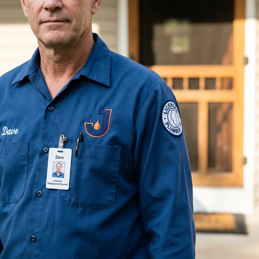 Licensed plumber showing ID badge in Suamico, WI