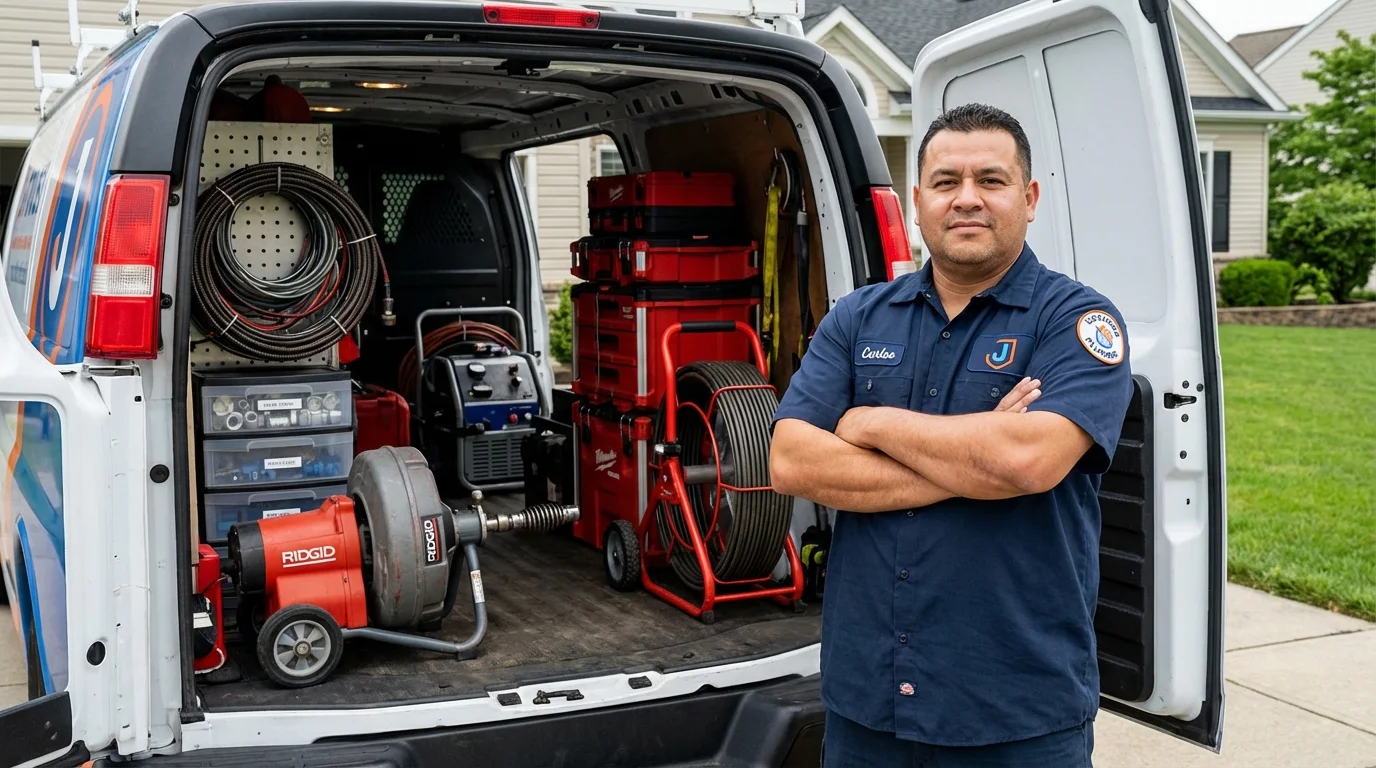 Professional drain cleaning equipment and Johns Plumbing LLC plumber in Suamico