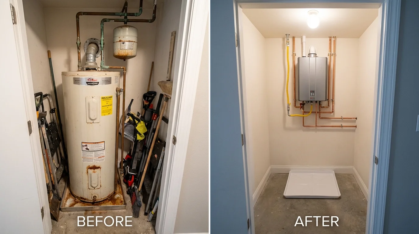 Tank water heater versus wall-mounted tankless unit comparison for Suamico, WI homeowners